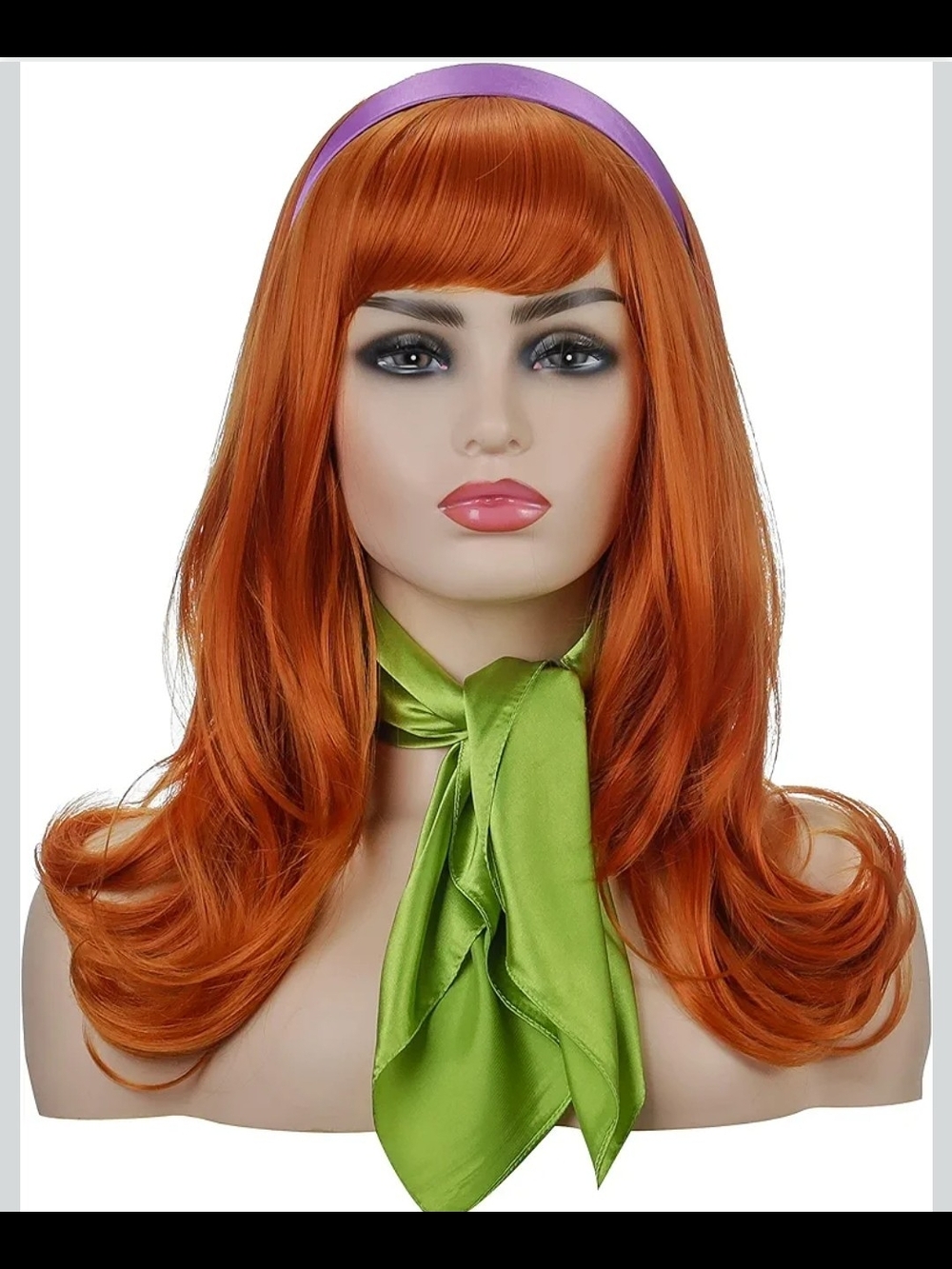 Long Wavy Full Bang  Costume Women Wig with Purple Headband and Green Scarf